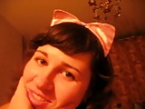 Really good homemade vid with a costumed kinky brunette