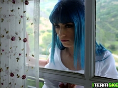 Blue Haired Teen Whips Out The Studs Rod