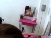Asian Girl Getting Her Hairy Pussy Licked Fucked With Strapon On The Bed